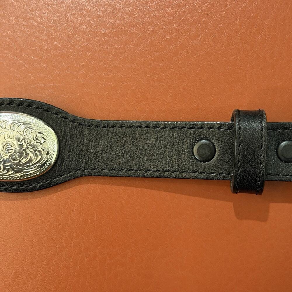 VINTAGE Tony Lama Western Concho Belt Sz 36 Black Leather Silver Tone USA 5293L - Picture 10 of 16